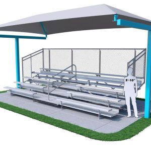 T-Cantilever 14x12x9 Surface Mount Shade Structure with Glide Elbow; intended for use to cover a 4 row x 9'L Bleacher