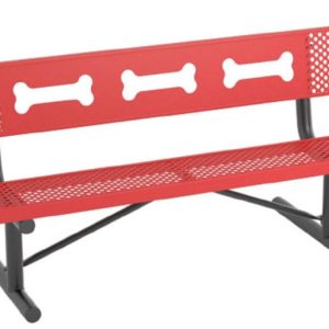 6FT BONES LOGO BENCH WITH BACK, Large Hole 11 Gauge Punched Steel, Rounded Corners, Two 2 3/8" Legs, Inground Mt.