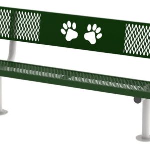 6FT PAWS LOGO BENCH WITH BACK, 3/4" #9 Expanded Metal, Rounded Corners, Two 2 3/8" Legs, Surface Mt.