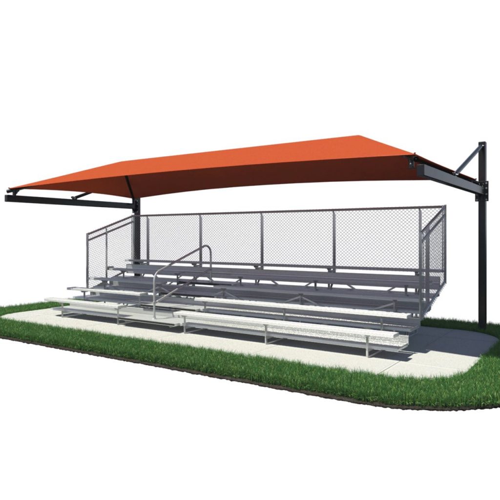 Hanging Cantilever 12x10x9 Surface mount Shade Structure with Glide Elbow; intended for use to cover a 3 row x 7.5'L Bleacher