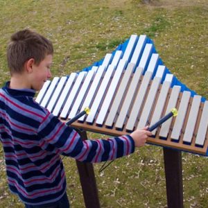 Duet - 18 note resonated xylophone/marimba, aluminum & fiberglass bars, 4 mallets, recycled plastic posts - In-Ground
