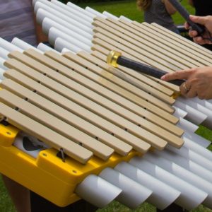 Imbarimba - 22 note resonated marimba, fiberglass bars, 2 mallets, recycled posts - In-Ground