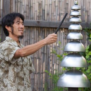 Pagoda Bells - 8 stainless steel bells, 2 mallets, recycled plastic post - In-Ground